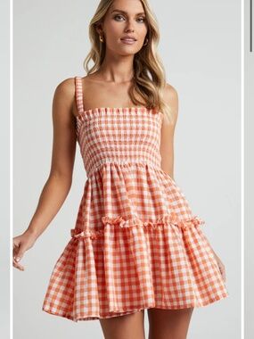 Showpo Wilda Orange Gingham Mini Dress